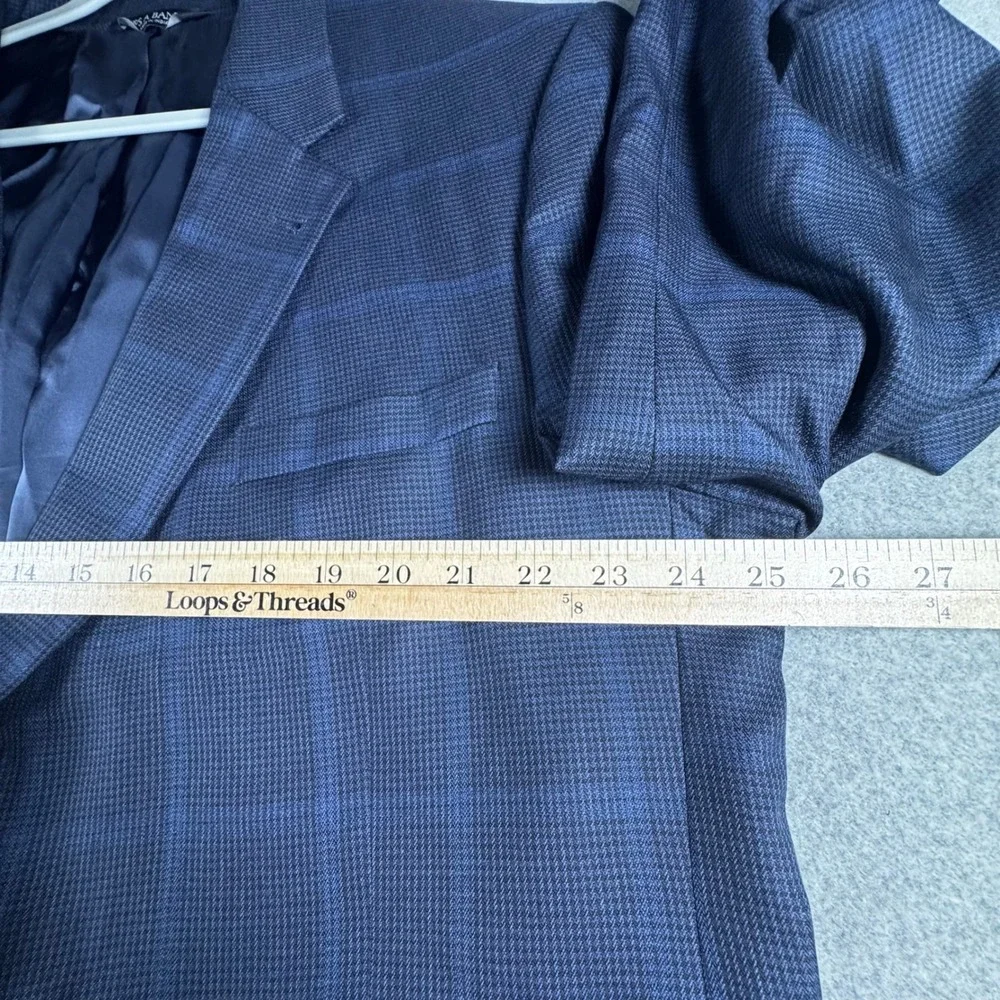 Jos A Bank Sport Coat Mens 50L Navy Blue Silk Wool Houndstooth Blazer